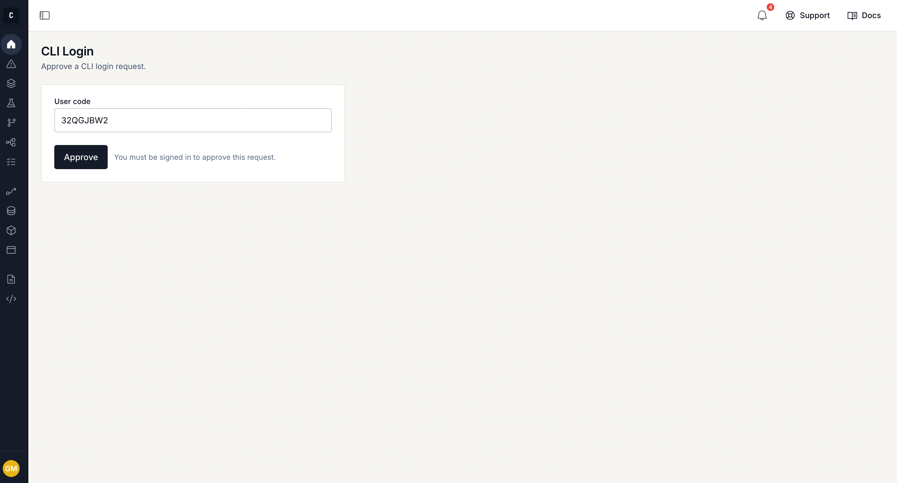 Approving a CLI login session in the browser