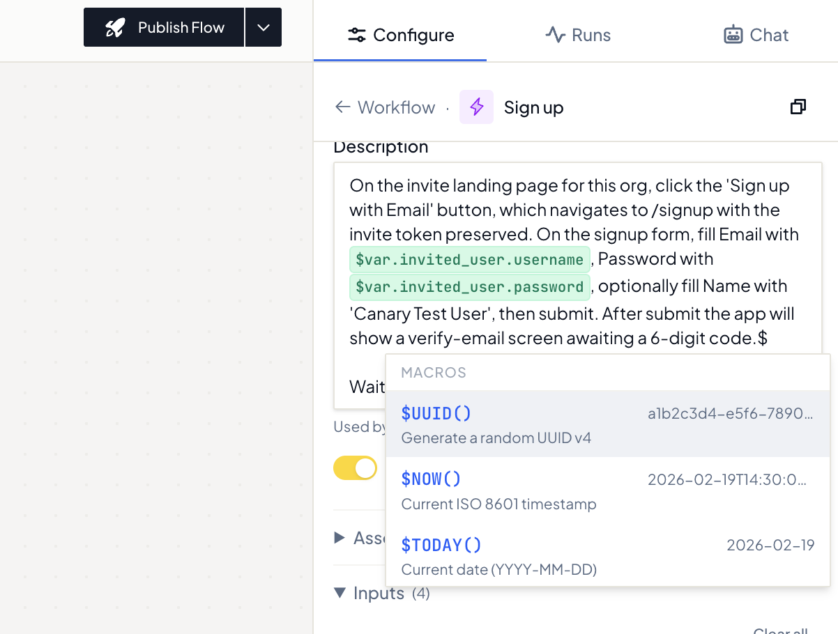 Macro autocomplete and $var tokens in a node's Description field