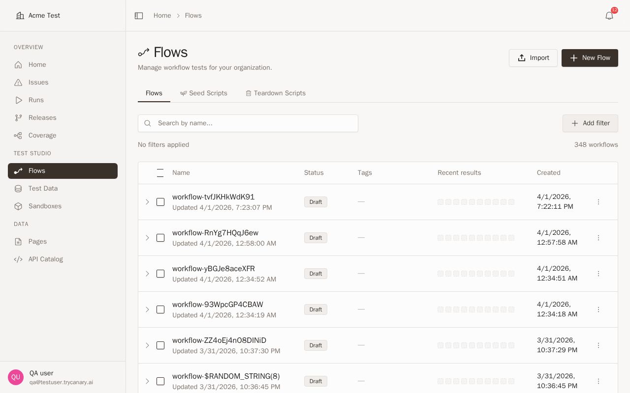 API sequence runs panel