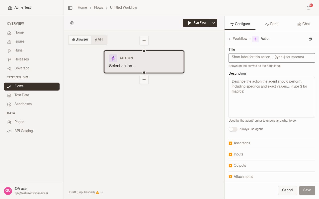 Audio Input node on the flow canvas