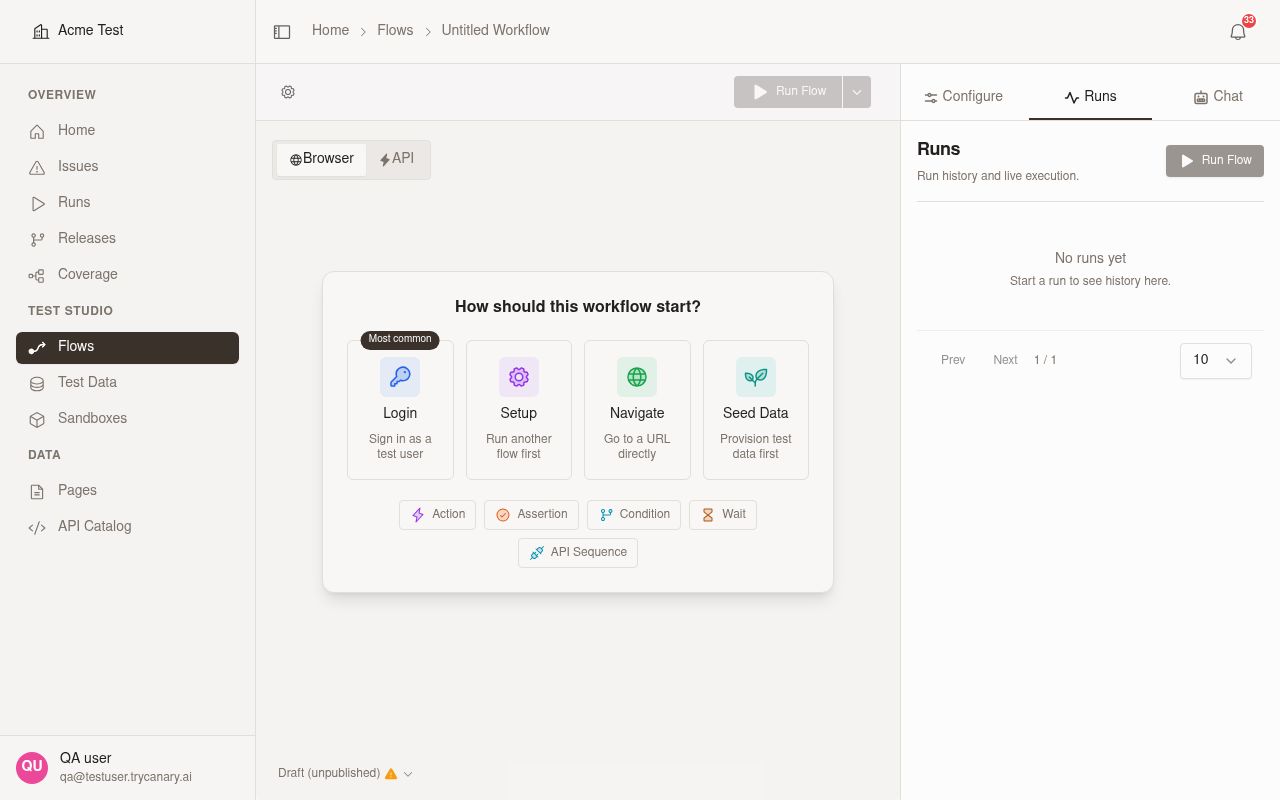 Publish button menu with Run Flow option in Flow Designer