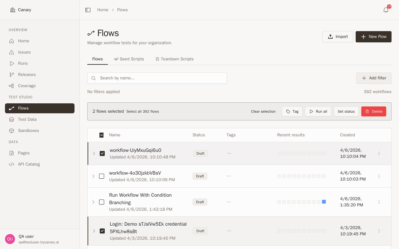 Bulk run action for selected workflows