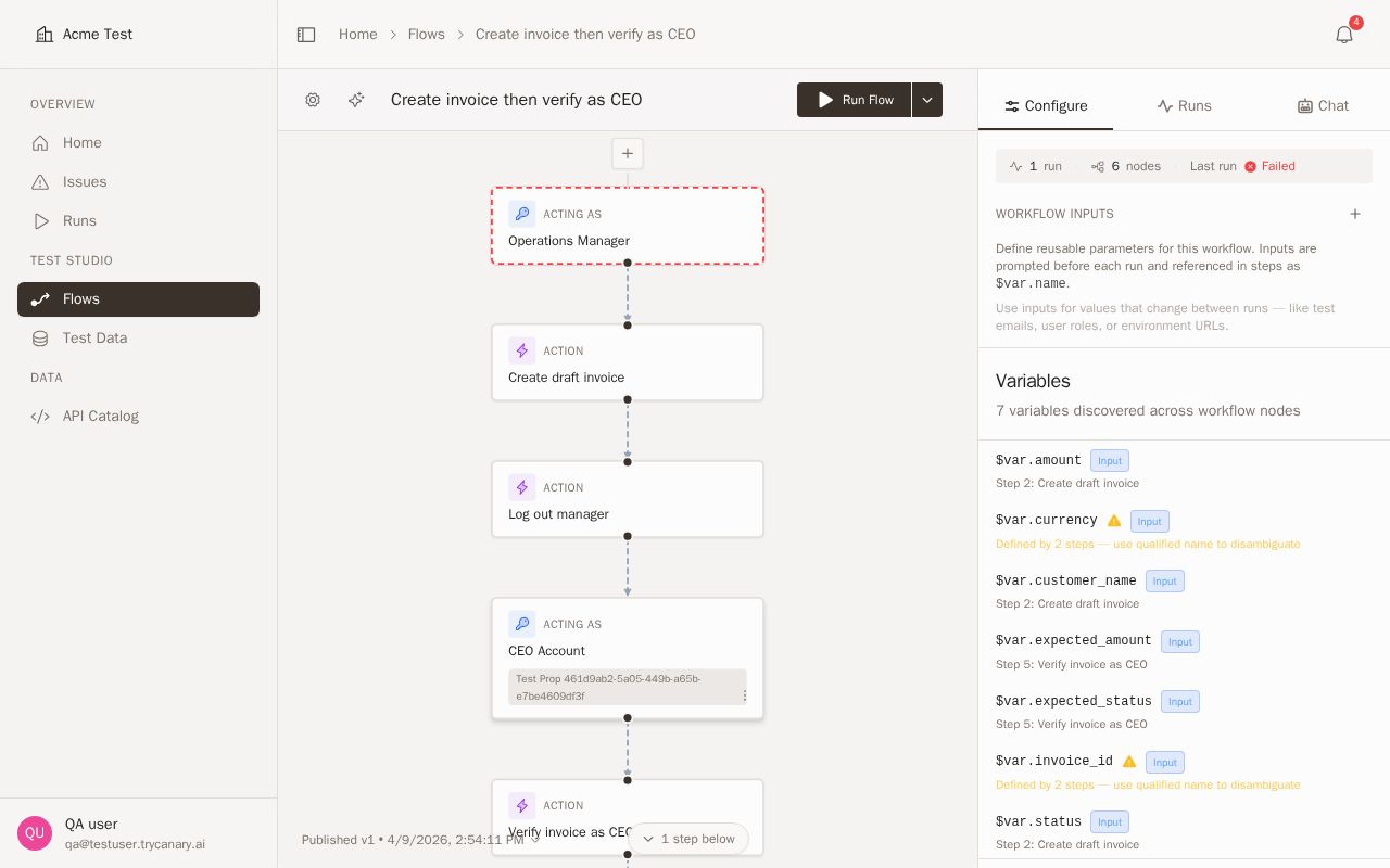Workflow version history with setup flow preview