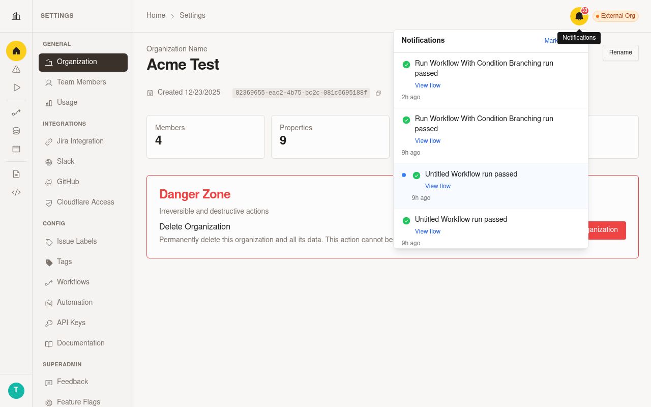 Notifications settings overview