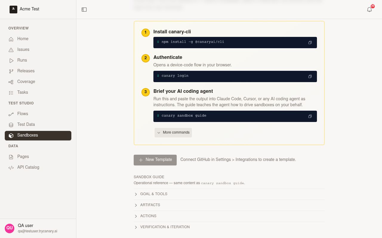 Sandbox template creation showing the Instance size field