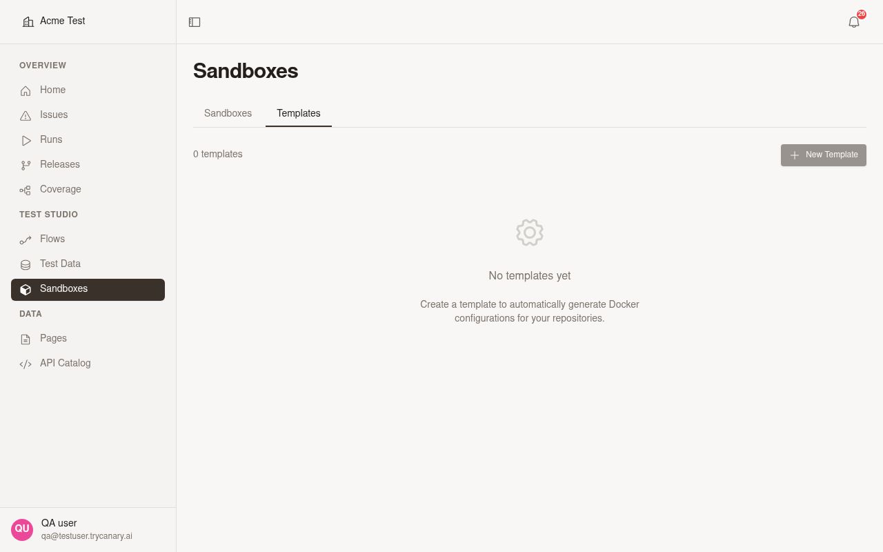 Sandbox template states shown in the Templates tab