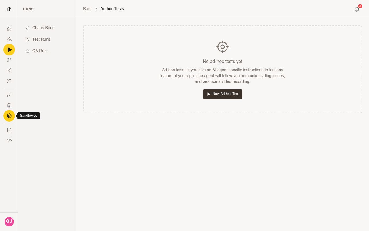 Ad hoc test launch showing sandbox selection as the execution target