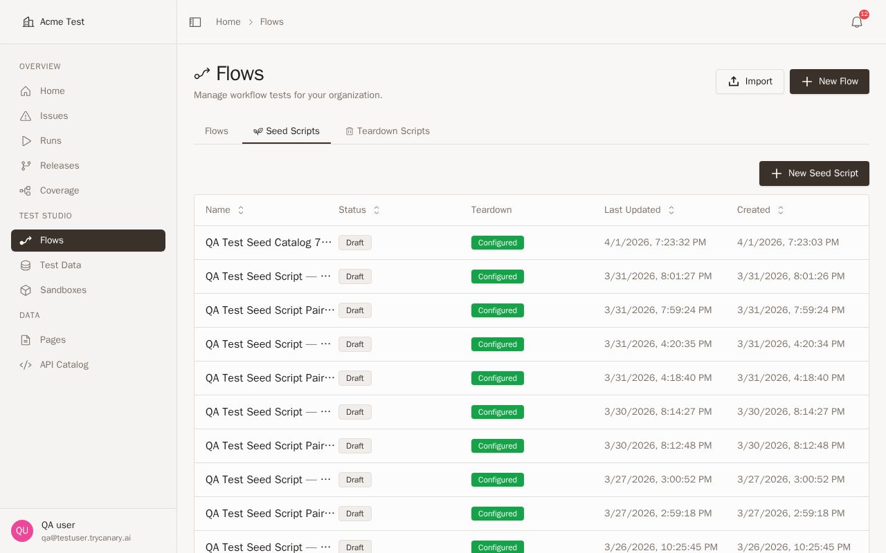 Toggle teardown from the Seed Data page
