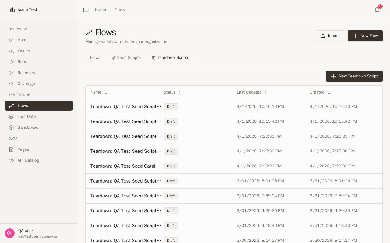 Teardown button for a seed workflow without an existing teardown flow