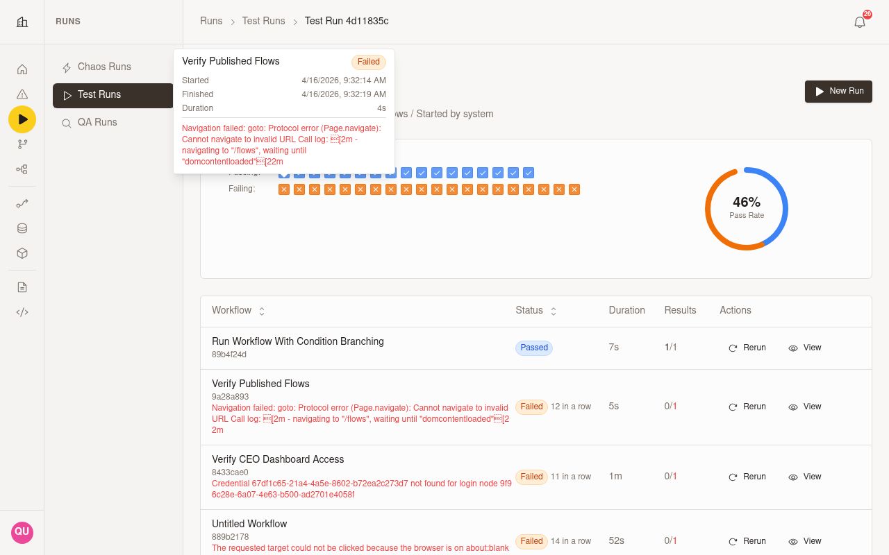 Test run setup showing environment eligibility for workflows