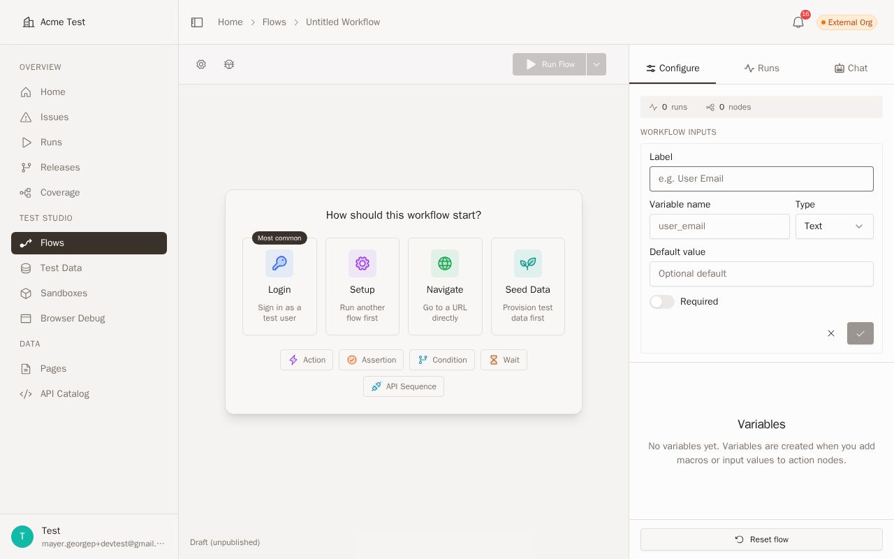 Workflow Inputs editor in the Configure tab